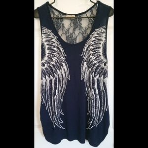 Free Kisses Plus Size 2X Top Tank Lace Back Blue